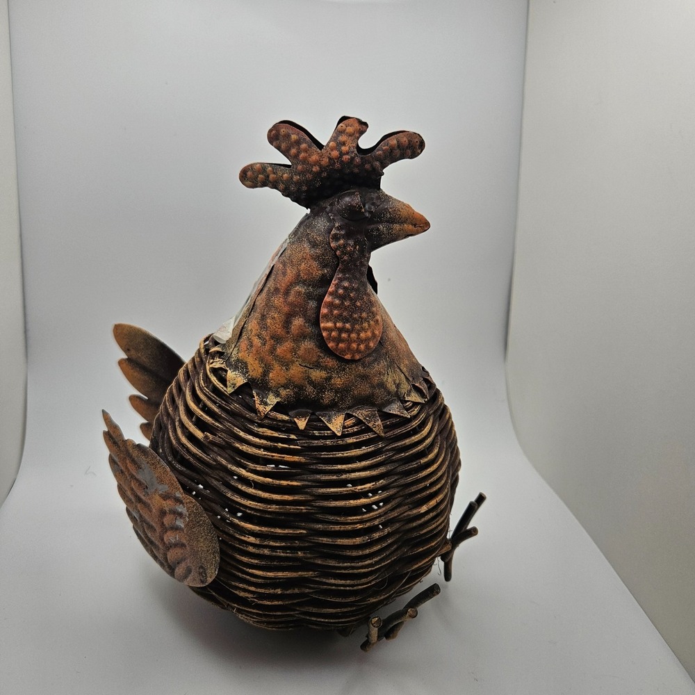 Rustic Chicken Piggy Bank Wicker‎ Metal Farmhouse Country Hen Decor